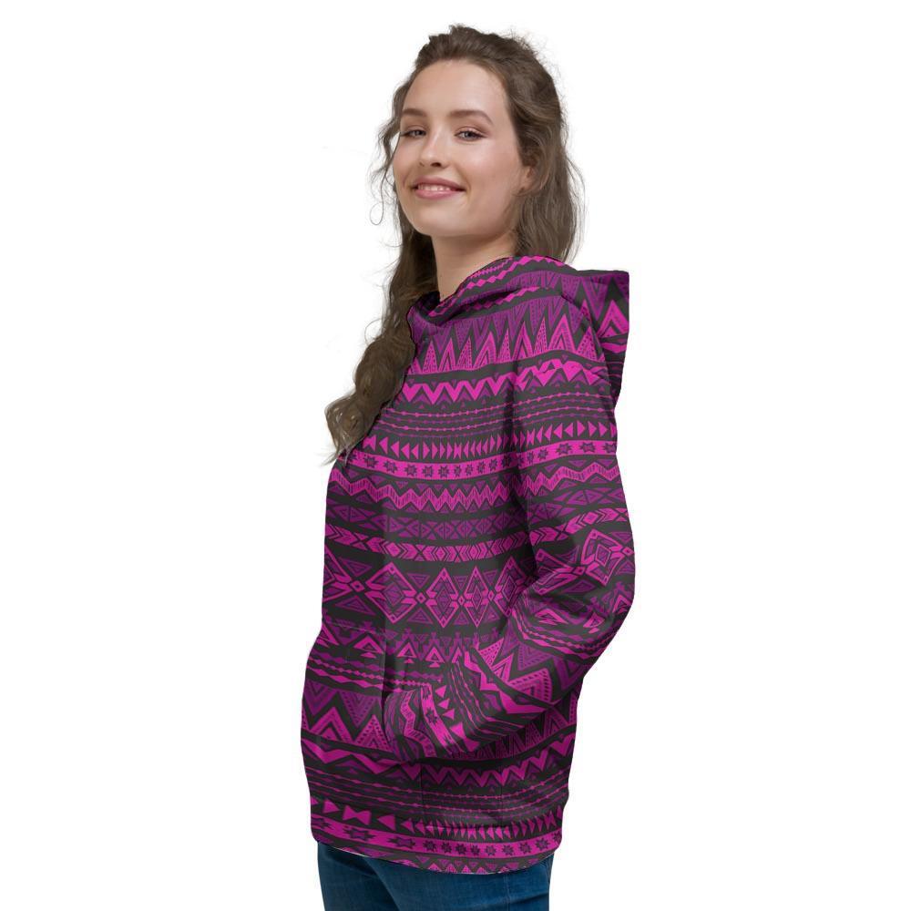 Neon Pink Ethic Aztec Print Women's Hoodie-grizzshop