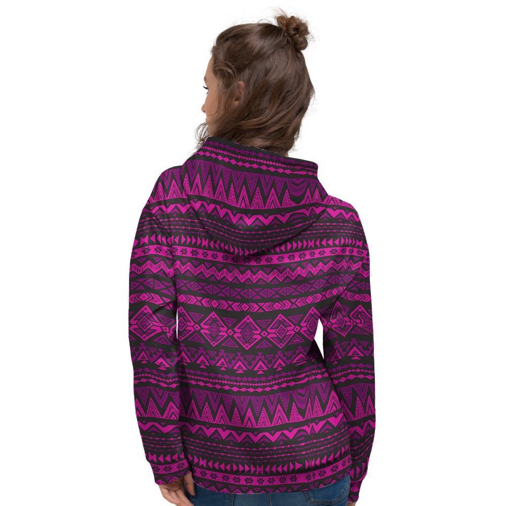 Neon Pink Ethic Aztec Print Women's Hoodie-grizzshop