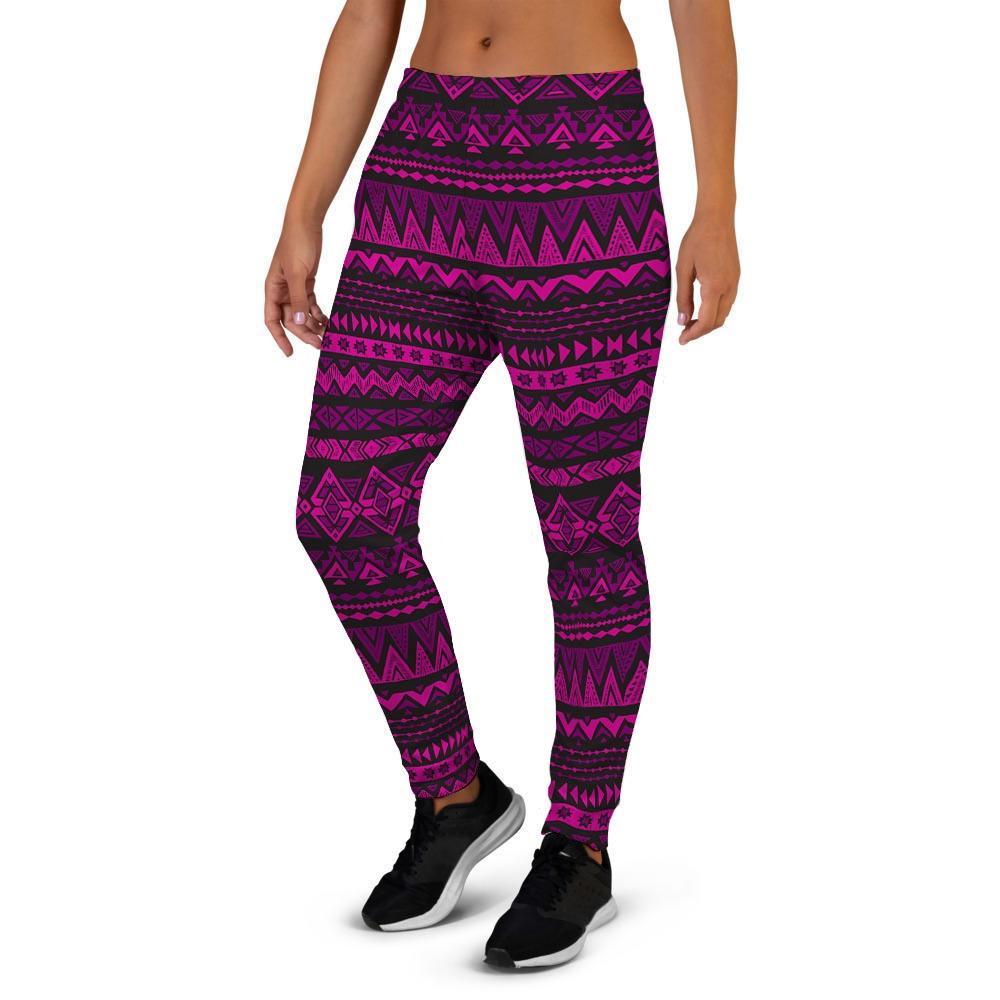 Neon Pink Ethic Aztec Print Women's Joggers-grizzshop