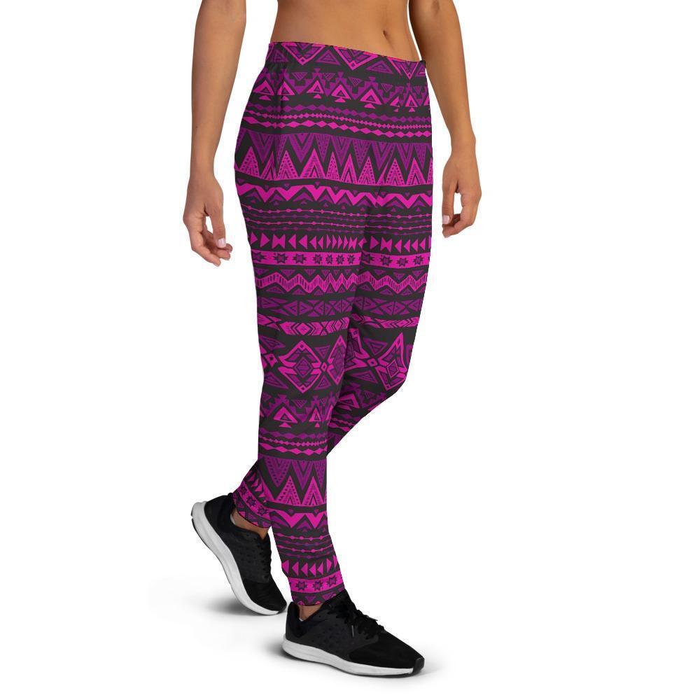 Neon Pink Ethic Aztec Print Women's Joggers-grizzshop