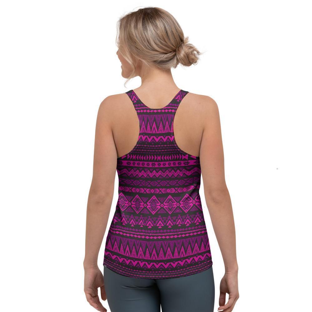 Neon Pink Ethic Aztec Print Women's Racerback Tank Top-grizzshop