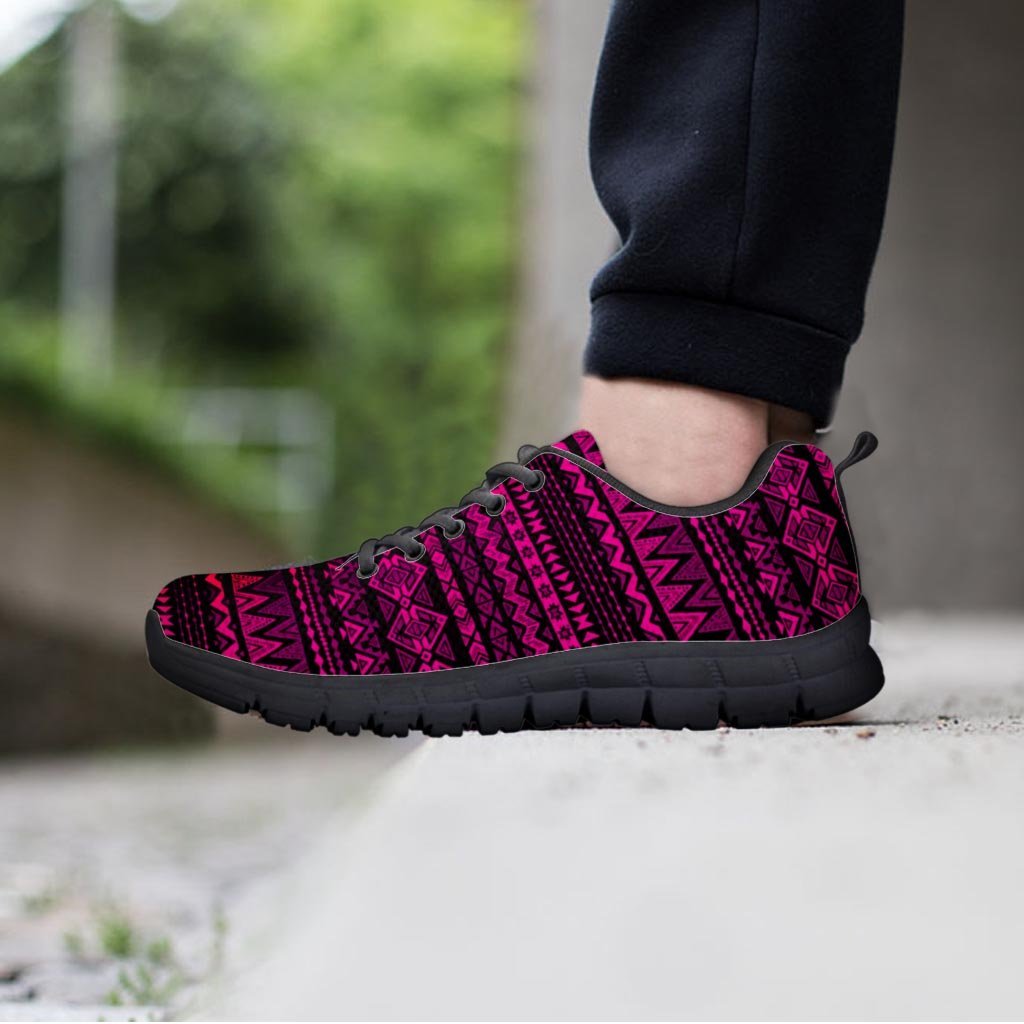 Neon Pink Ethic Aztec Print Women's Sneakers-grizzshop