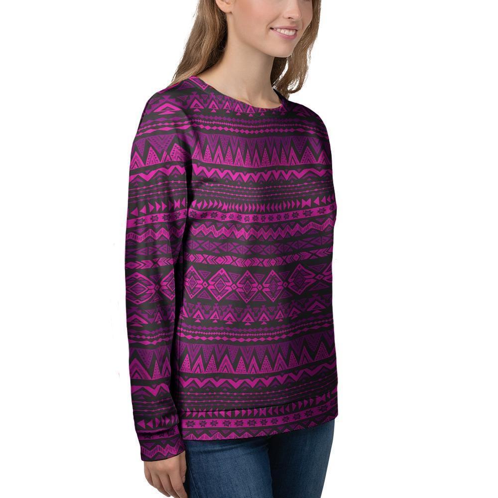 Neon Pink Ethic Aztec Print Women's Sweatshirt-grizzshop