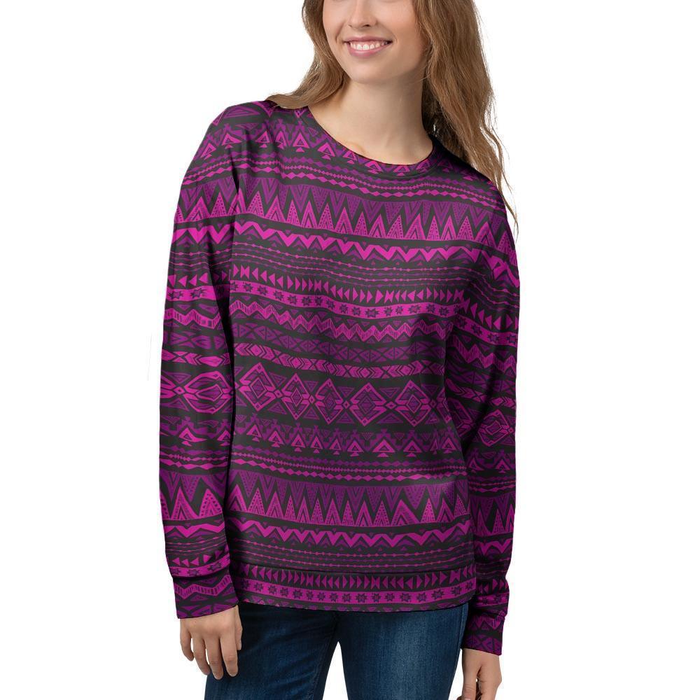 Neon Pink Ethic Aztec Print Women's Sweatshirt-grizzshop