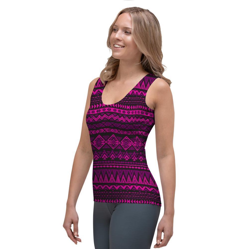 Neon Pink Ethic Aztec Print Women's Tank Top-grizzshop