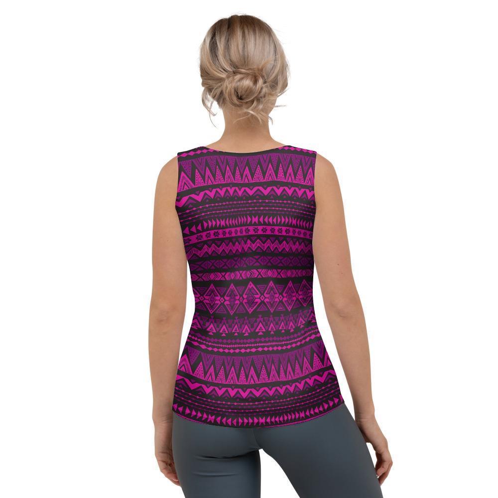 Neon Pink Ethic Aztec Print Women's Tank Top-grizzshop
