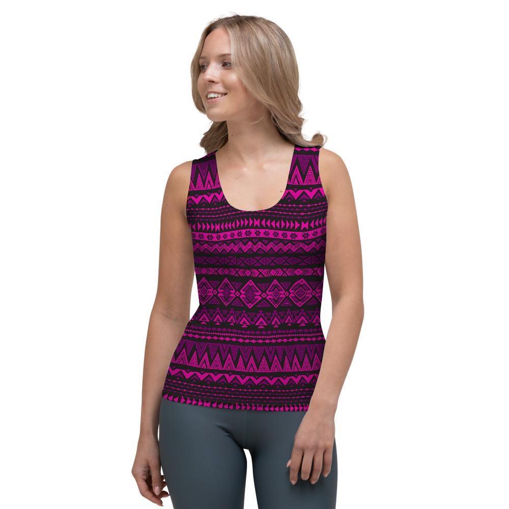 Neon Pink Ethic Aztec Print Women's Tank Top-grizzshop
