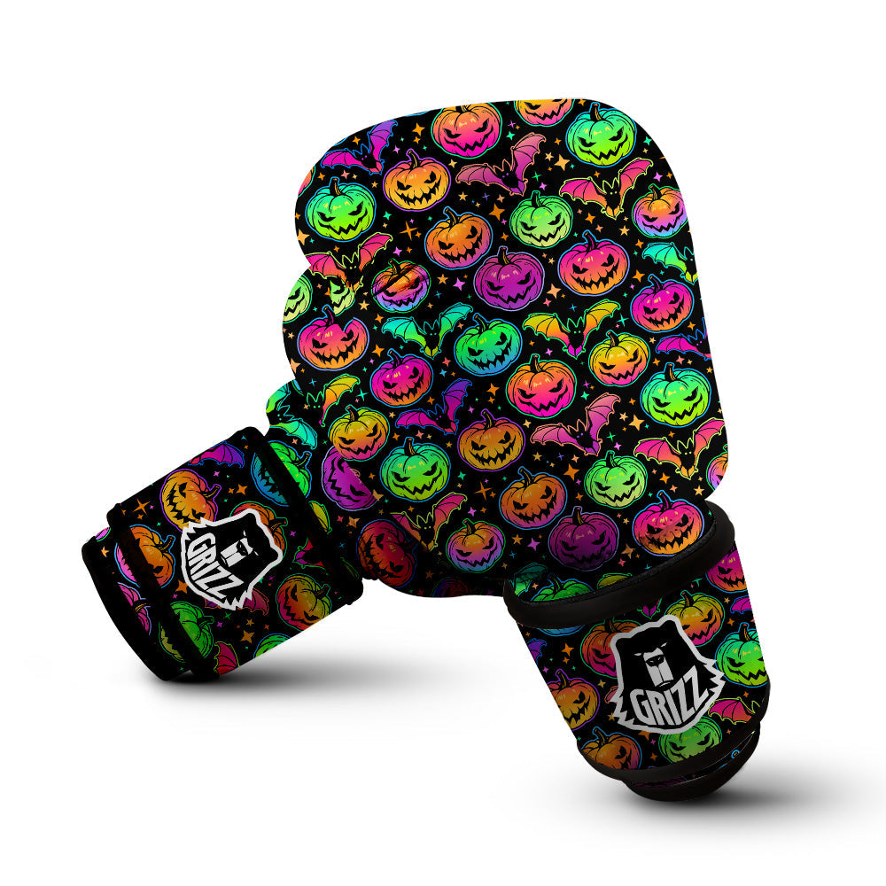 Neon Pumpkins And Bat Halloween Print Pattern Boxing Gloves-grizzshop