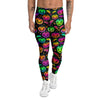 Neon Pumpkins And Bat Halloween Print Pattern Men's Leggings-grizzshop