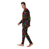 Neon Pumpkins And Bat Halloween Print Pattern Men's Pajamas-grizzshop