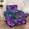 Neon Purple Tropical Palm Tree Butterfly Print Armchair Cover-grizzshop