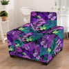 Neon Purple Tropical Palm Tree Butterfly Print Armchair Cover-grizzshop