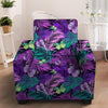 Neon Purple Tropical Palm Tree Butterfly Print Armchair Cover-grizzshop