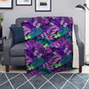 Neon Purple Tropical Palm Tree Butterfly Print Blanket-grizzshop