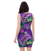 Neon Purple Tropical Palm Tree Butterfly Print Bodycon Dress-grizzshop