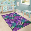 Neon Purple Tropical Palm Tree Butterfly Print Floor Mat-grizzshop