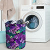 Neon Purple Tropical Palm Tree Butterfly Print Laundry Basket-grizzshop