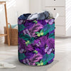 Neon Purple Tropical Palm Tree Butterfly Print Laundry Basket-grizzshop