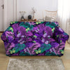 Neon Purple Tropical Palm Tree Butterfly Print Loveseat Cover-grizzshop