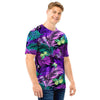 Neon Purple Tropical Palm Tree Butterfly Print Men T Shirt-grizzshop