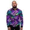 Neon Purple Tropical Palm Tree Butterfly Print Men's Bomber Jacket-grizzshop