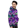 Neon Purple Tropical Palm Tree Butterfly Print Men's Hoodie-grizzshop