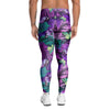 Neon Purple Tropical Palm Tree Butterfly Print Men's Leggings-grizzshop