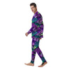 Neon Purple Tropical Palm Tree Butterfly Print Men's Pajamas-grizzshop