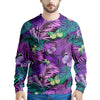 Neon Purple Tropical Palm Tree Butterfly Print Men's Sweatshirt-grizzshop