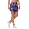 Neon Purple Tropical Palm Tree Butterfly Print Mini Skirt-grizzshop