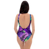 Neon Purple Tropical Palm Tree Butterfly Print One Piece Swimsuite-grizzshop