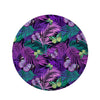 Neon Purple Tropical Palm Tree Butterfly Print Round Rug-grizzshop