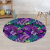 Neon Purple Tropical Palm Tree Butterfly Print Round Rug-grizzshop