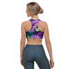 Neon Purple Tropical Palm Tree Butterfly Print Sports Bra-grizzshop