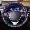 Neon Purple Tropical Palm Tree Butterfly Print Steering Wheel Cover-grizzshop