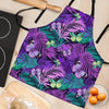 Neon Purple Tropical Palm Tree Butterfly Print Women's Apron-grizzshop