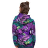 Neon Purple Tropical Palm Tree Butterfly Print Women's Hoodie-grizzshop