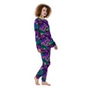 Neon Purple Tropical Palm Tree Butterfly Print Women's Pajamas-grizzshop