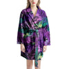 Neon Purple Tropical Palm Tree Butterfly Print Women's Robe-grizzshop
