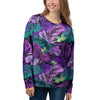 Neon Purple Tropical Palm Tree Butterfly Print Women's Sweatshirt-grizzshop