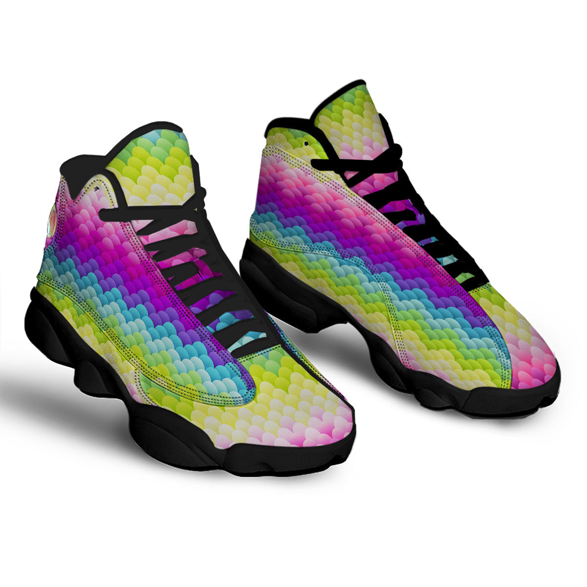 Neon Rainbow Light Blobs Print Pattern Black Basketball Shoes-grizzshop