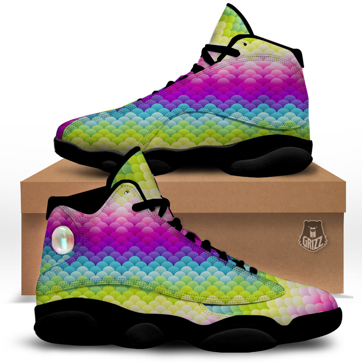 Neon Rainbow Light Blobs Print Pattern Black Basketball Shoes-grizzshop