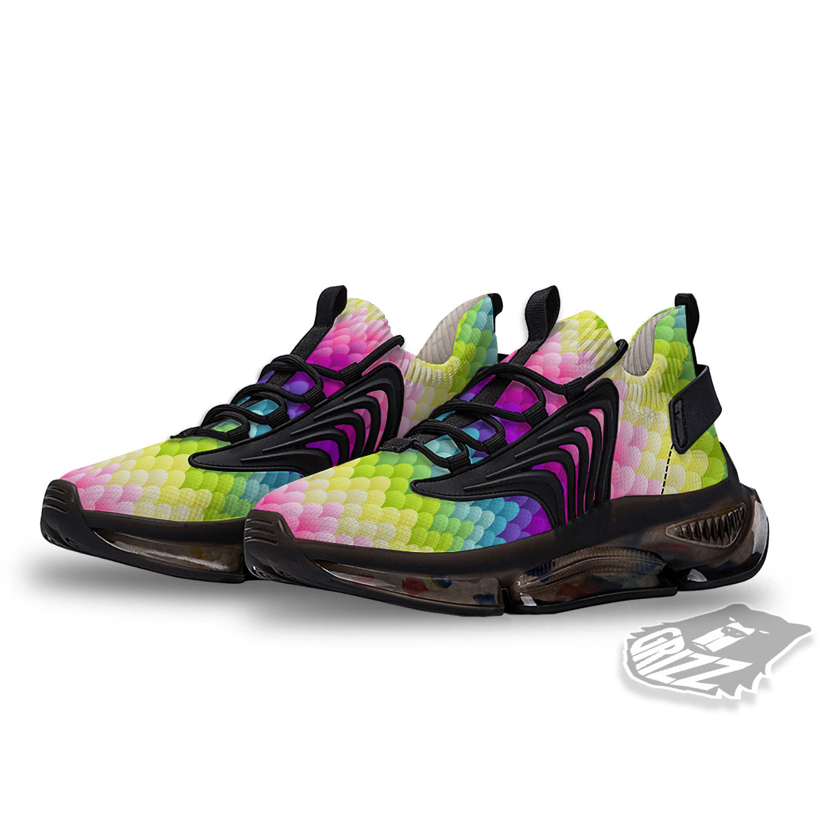 Neon Rainbow Light Blobs Print Pattern Black Gym Shoes-grizzshop