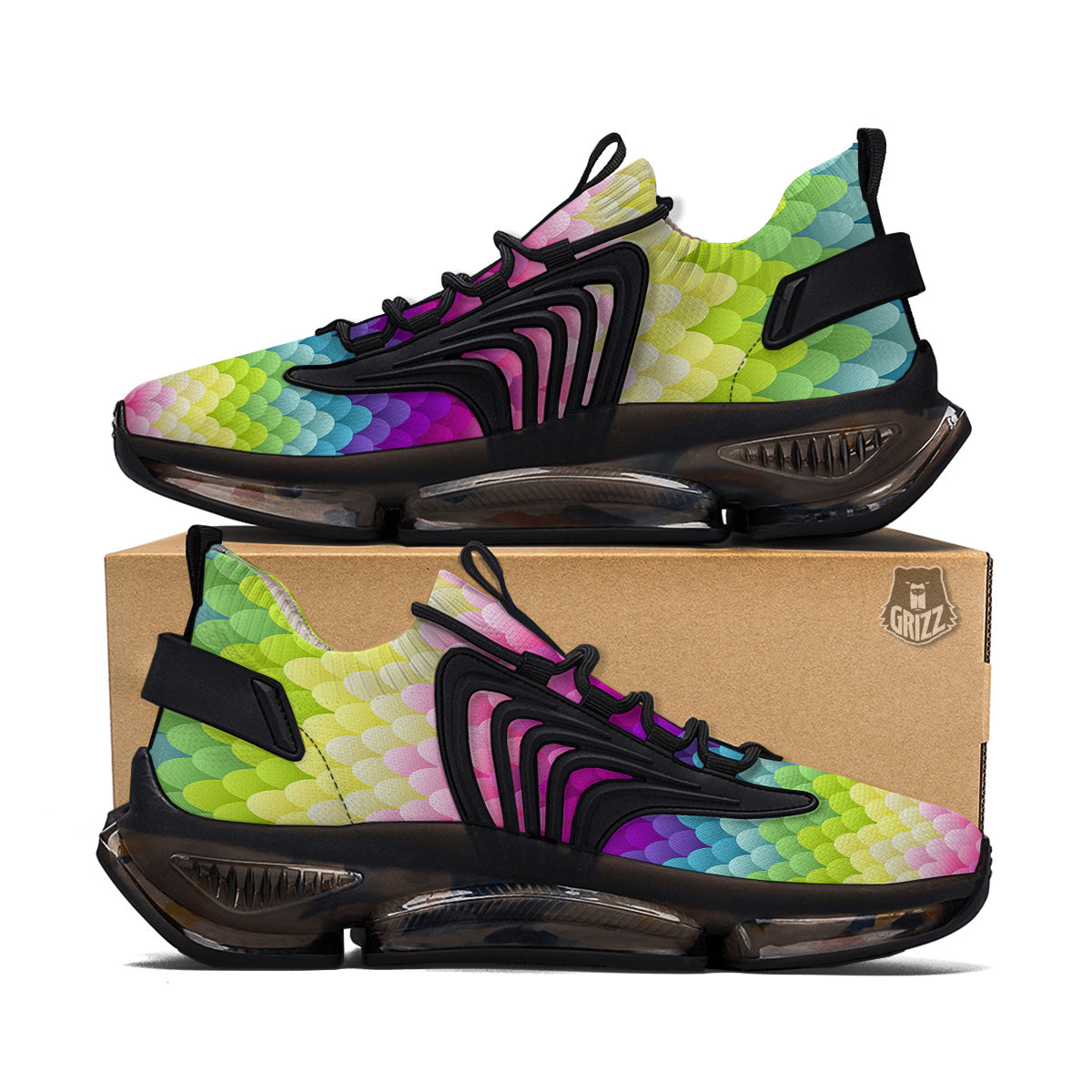 Neon Rainbow Light Blobs Print Pattern Black Gym Shoes-grizzshop
