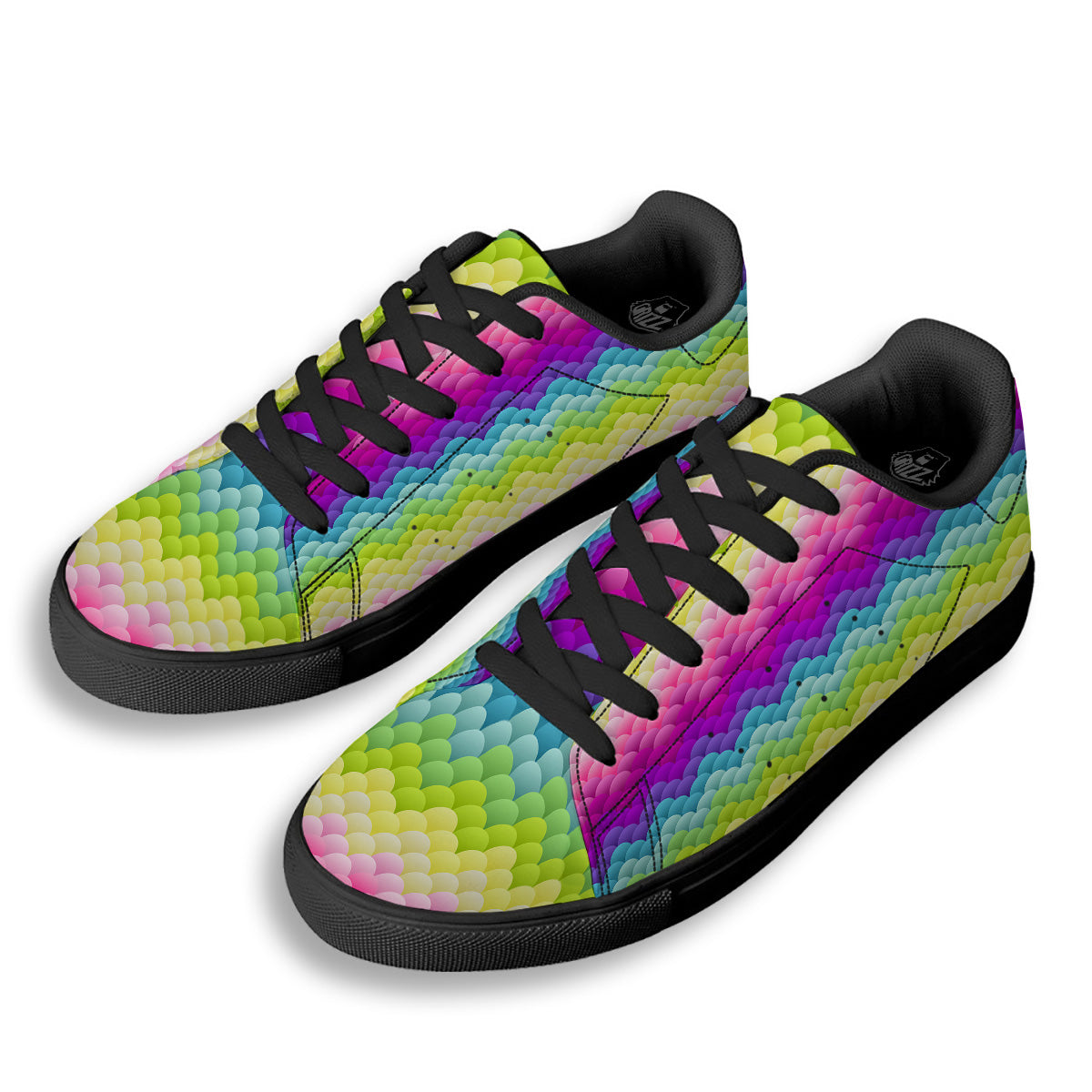 Neon Rainbow Light Blobs Print Pattern Black Low Top Sneakers-grizzshop
