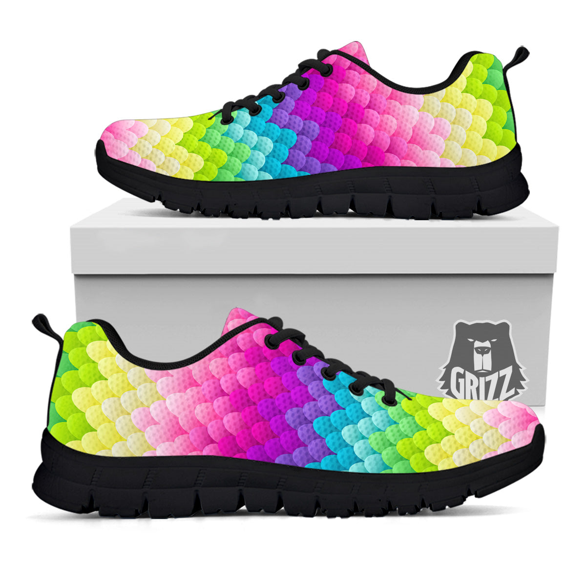 Neon Rainbow Light Blobs Print Pattern Black Sneaker-grizzshop