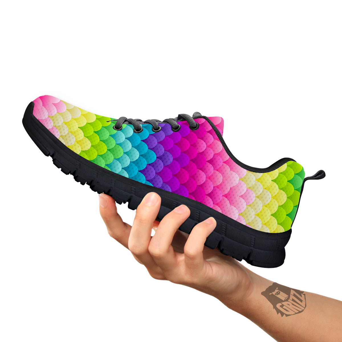 Neon Rainbow Light Blobs Print Pattern Black Sneaker-grizzshop
