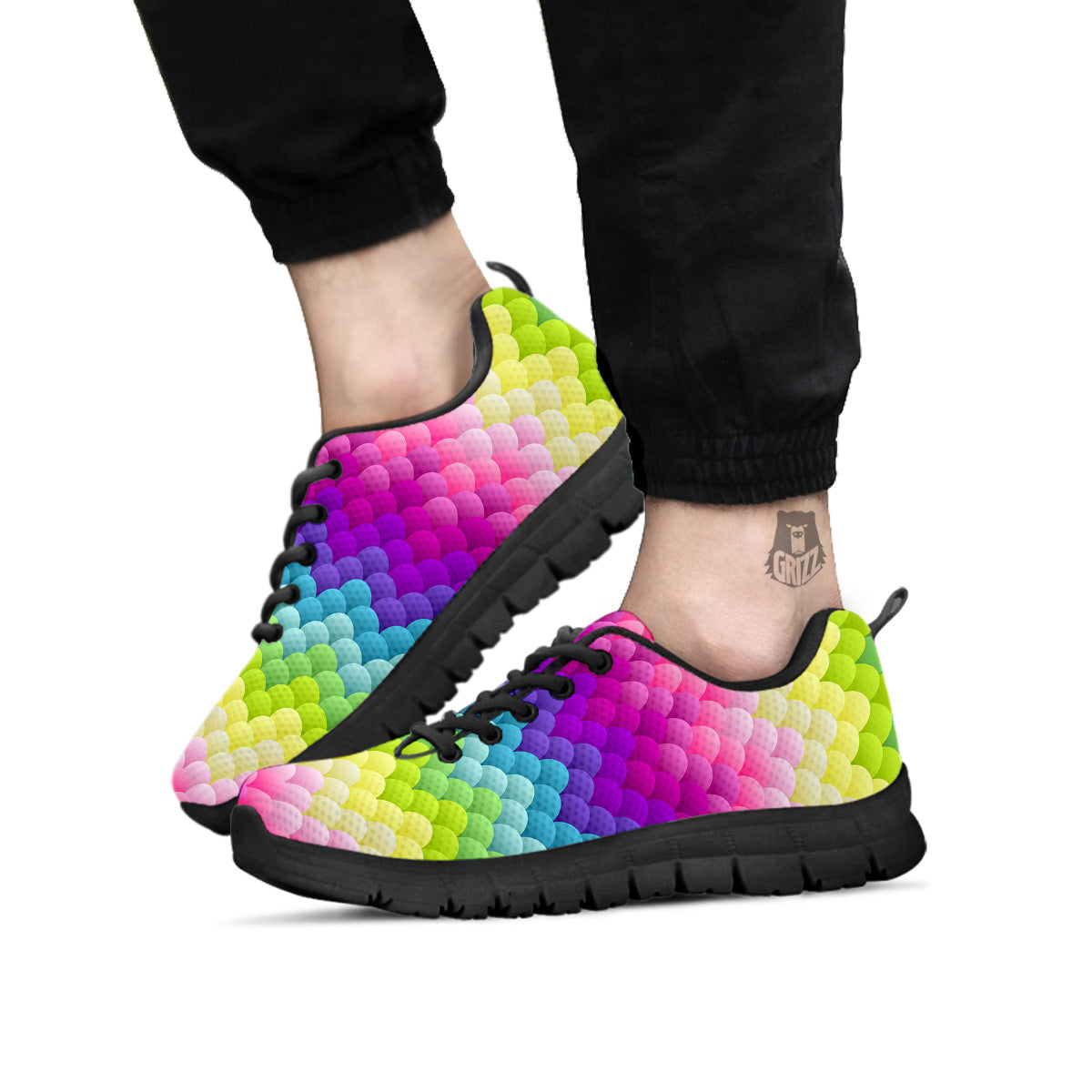 Neon Rainbow Light Blobs Print Pattern Black Sneaker-grizzshop