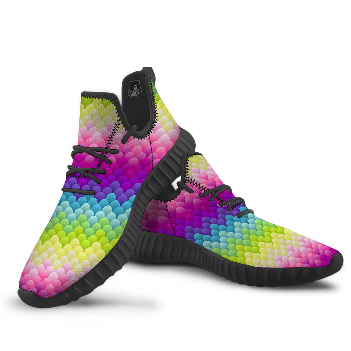 Neon Rainbow Light Blobs Print Pattern Black Walking Shoes-grizzshop