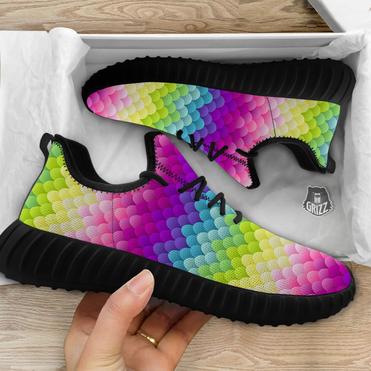 Neon Rainbow Light Blobs Print Pattern Black Walking Shoes-grizzshop